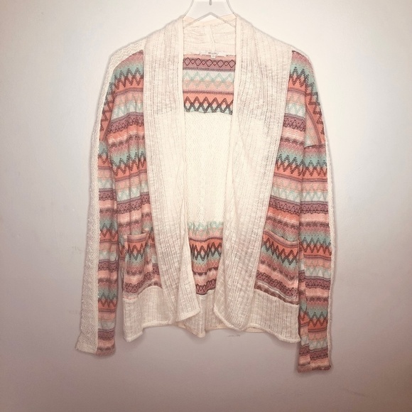 MISS ME Cardigan Topper‎ Southwestern Pattern Open Front Pockets Sequins Sz XS - Picture 1 of 15